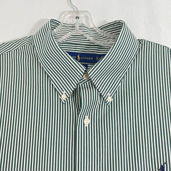 Ralph Lauren Purepress Classic Fit Shirt Button Down XL 18 34/35 Green Striped - Picture 3 of 9